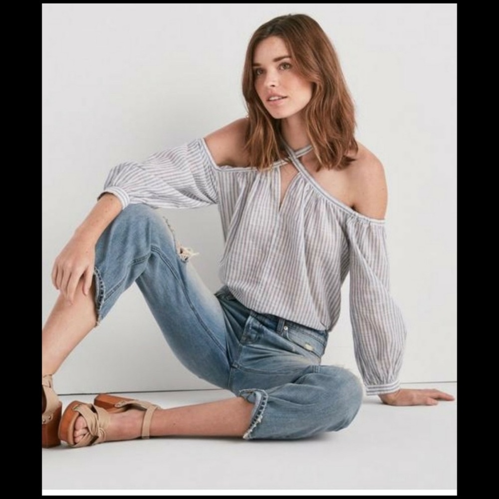 Lucky Brand Cold Shoulder Striped Top